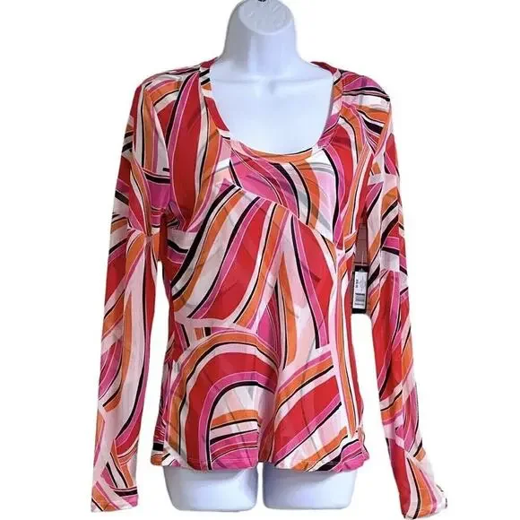 Madison Fashion Top Sz L Geo Print Multicolor Long Sleeves Round Neck Shirt New - Picture 4 of 14